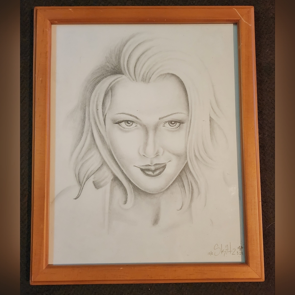 Scarlett Johansen framed drawing, art